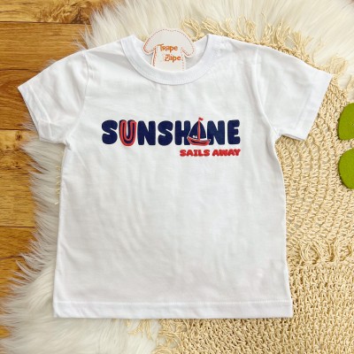 Conj. Camiseta Sunshine e Bermuda Barcos - Branco e Vermelho